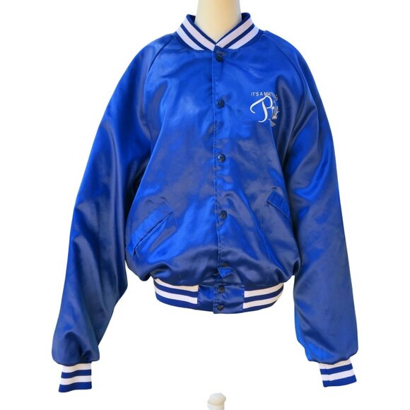 Vintage 1980s King Louie Pro Fit "Comet Pride" Blue Nylon Bomber Jacket Large - Picture 2 of 11